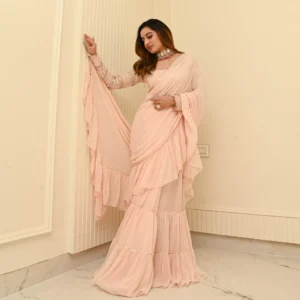 Blush Pink Georgette Draped Saree