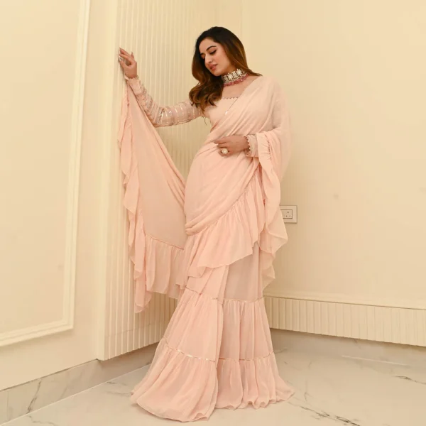 Indianwearjan24-3779 Blush Pink Georgette Draped Saree