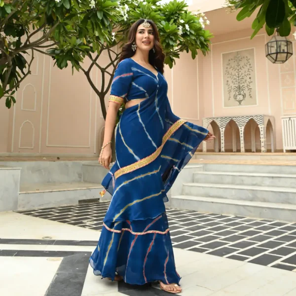 Rang-4135-1 Blue Leheriya Draped Saree