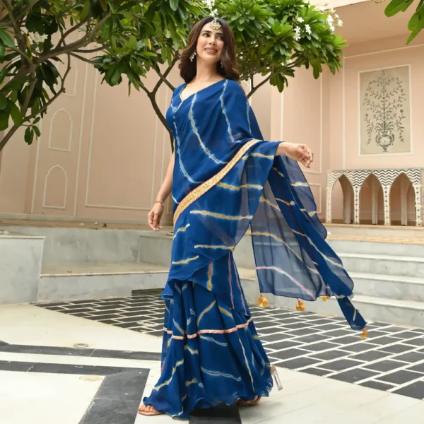 Rang-4146-1 Blue Leheriya Draped Saree