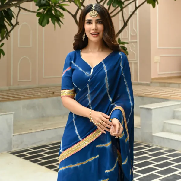 Rang-4162-1 Blue Leheriya Draped Saree