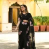 anarkalisalwarsuitonlineindia-5603-1 Black Organza Handpainted Saree