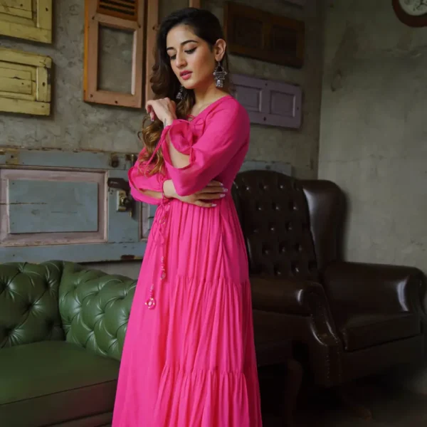 Hot Pink Cotton Maxi Dress